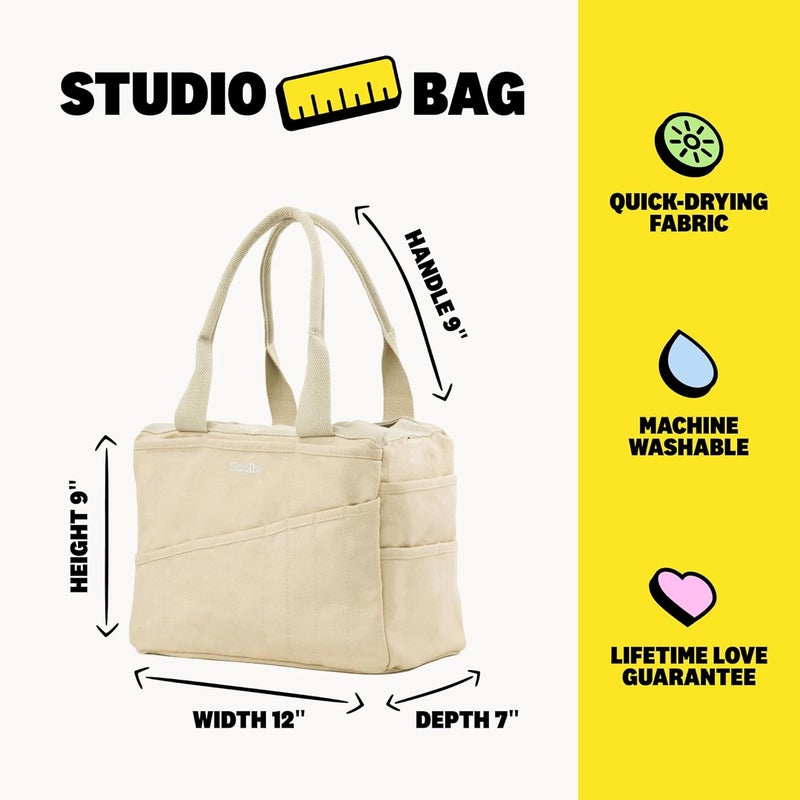 Soolla Studio Bag: Pottery Tool Bag & Craft Storage, Art Supply Organizer, Washable Tote, Knitting Yarn, Crochet Projects, 30 Pockets, 20+ Canvas Colors, Gift for Artists & Teachers (Boho Beige) - Image 5